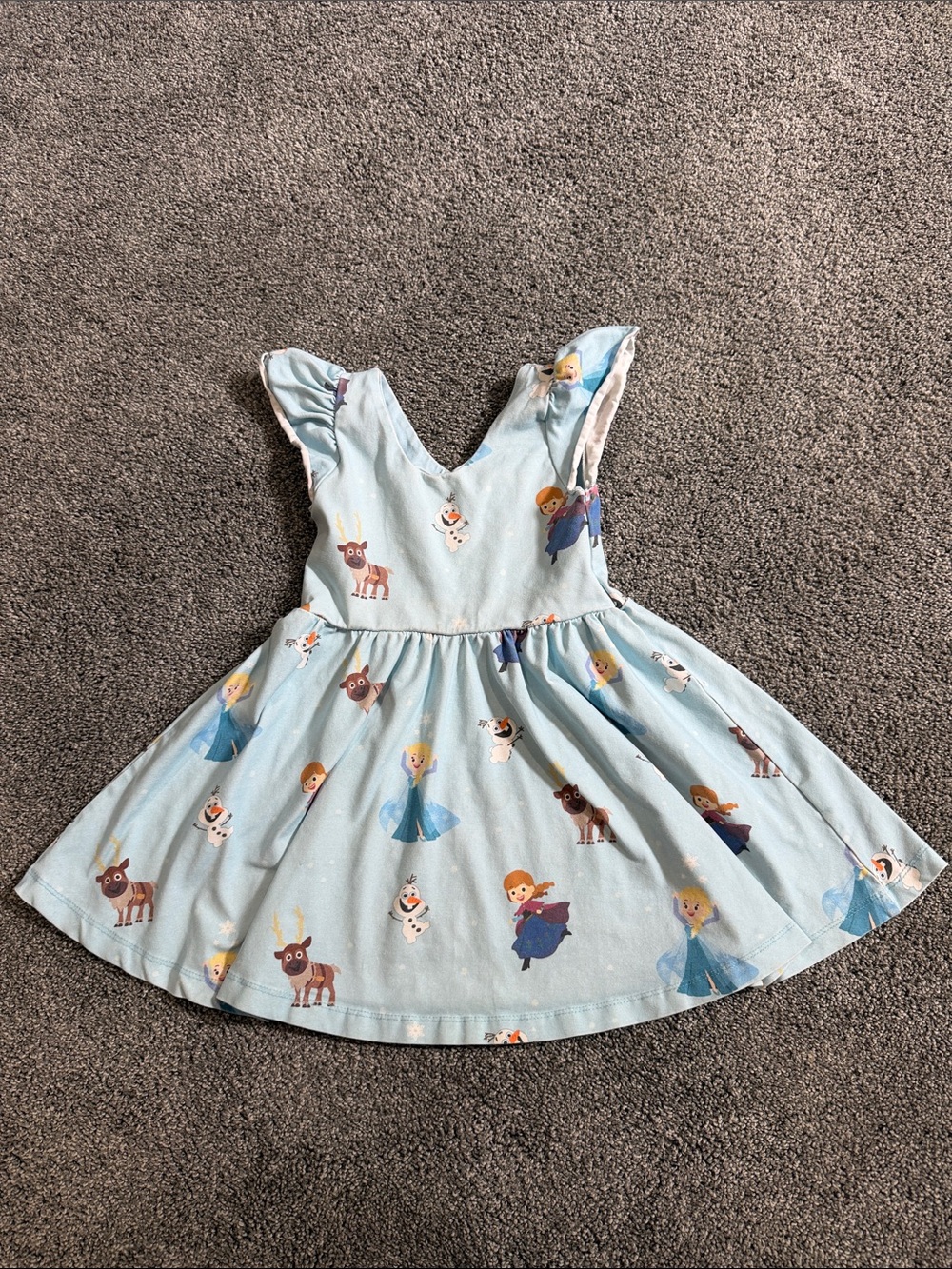 Girls Light Blue Princess Character Print Casual Dress
